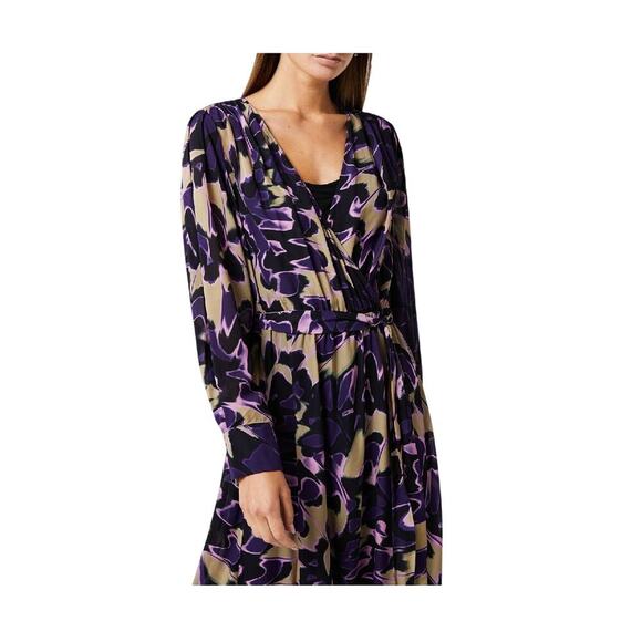 Boss Floral Tied-Waist Demaia Wrap Midi Dress Long Sleeve V Neck Size 4 NWOT - Picture 5 of 12